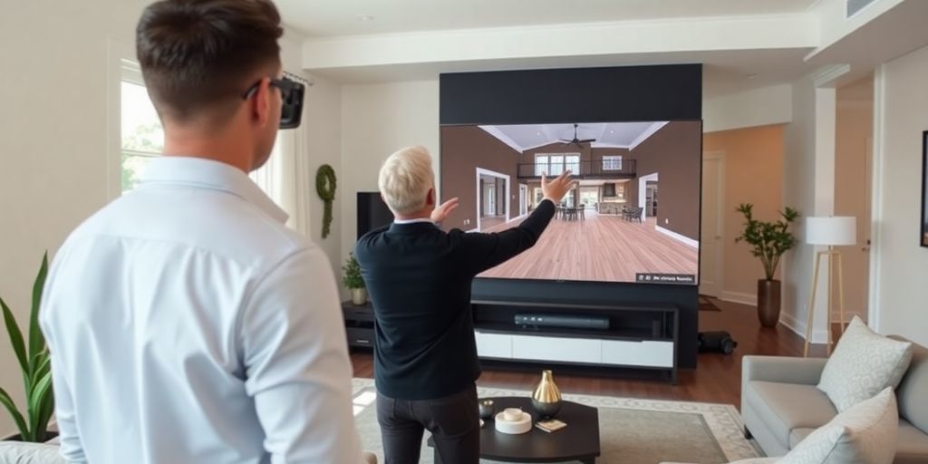 Person engaging with a virtual tour in a home interior.
