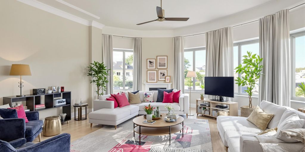 Clutter-free real estate room with modern furnishings and light.
